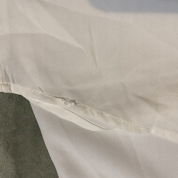 Women Sheer Chiffon Lace Trim V-Neck Sleeveless Blouse Small White Curve Hem - Picture 4 of 16